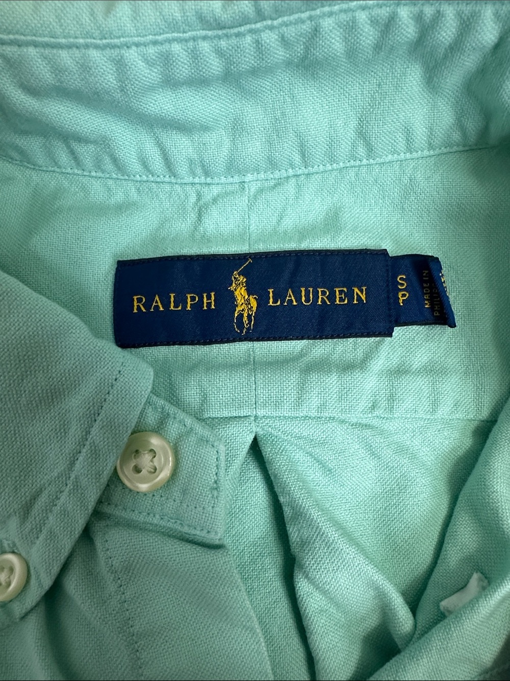 Ralph Lauren Button Down Short Sleeve Shirt Mint Green Slim Fit Cotton Small - Picture 4 of 9